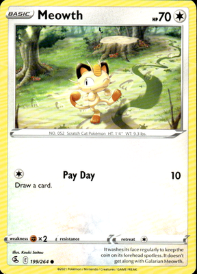 Meowth Fusion Strike 199/264 Common Pokémon — English Lightly Played