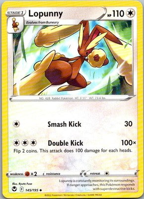 Lopunny 145/195 Uncommon Silver Tempest Pokemon Near Mint