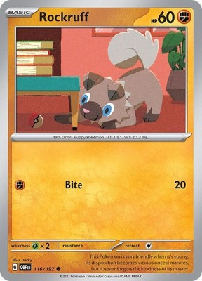 Rockruff 116/197 SV03: Obsidian Flames Reverse Holofoil Pokémon TCG