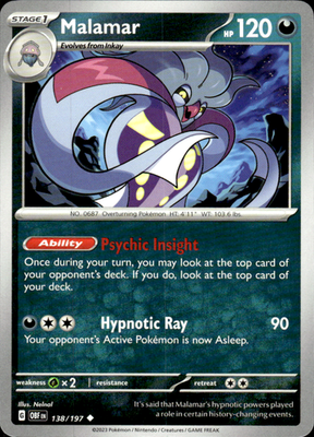 Malamar Obsidian Flames 138/197 Uncommon Pokémon — English Near Mint