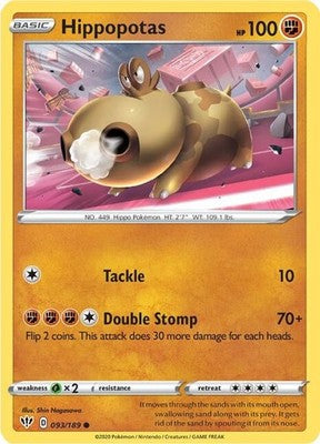 Hippopotas 093/189 SWSH03: Darkness Ablaze Reverse Holofoil Pokémon TCG