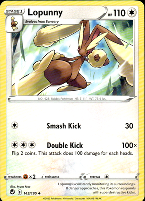 Lopunny Silver Tempest 145/195 Uncommon Pokémon — English Lightly Played