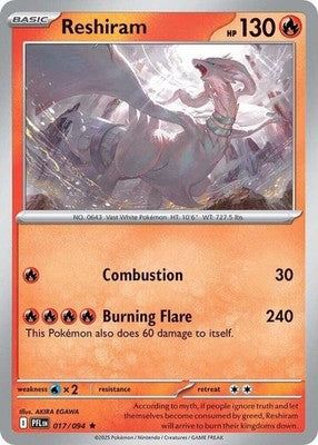 Reshiram 017/094 ME02: Phantasmal Flames Reverse Holofoil Pokémon TCG