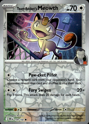 Team Rocket's Meowth Destined Rivals 149/182 Common Reverse Holo Near Mint