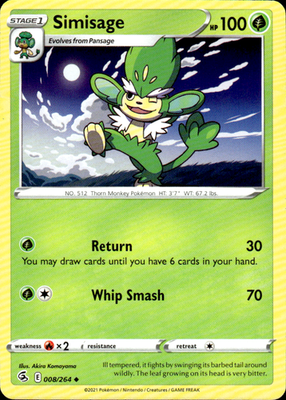 Simisage Fusion Strike 008/264 Uncommon Pokémon — English Lightly Played