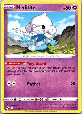 Meditite 072/195 Common Silver Tempest Pokemon Lightly Played