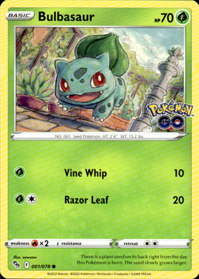 Bulbasaur Pokemon GO 001/078 Common Pokémon — English Lightly Played