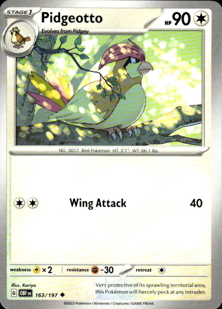 Pidgeotto Obsidian Flames 163/197 Uncommon Pokémon — English Near Mint