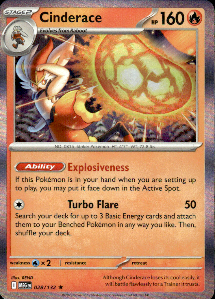 Cinderace Mega Evolution 028/132 Rare Holo Pokémon — English Near Mint