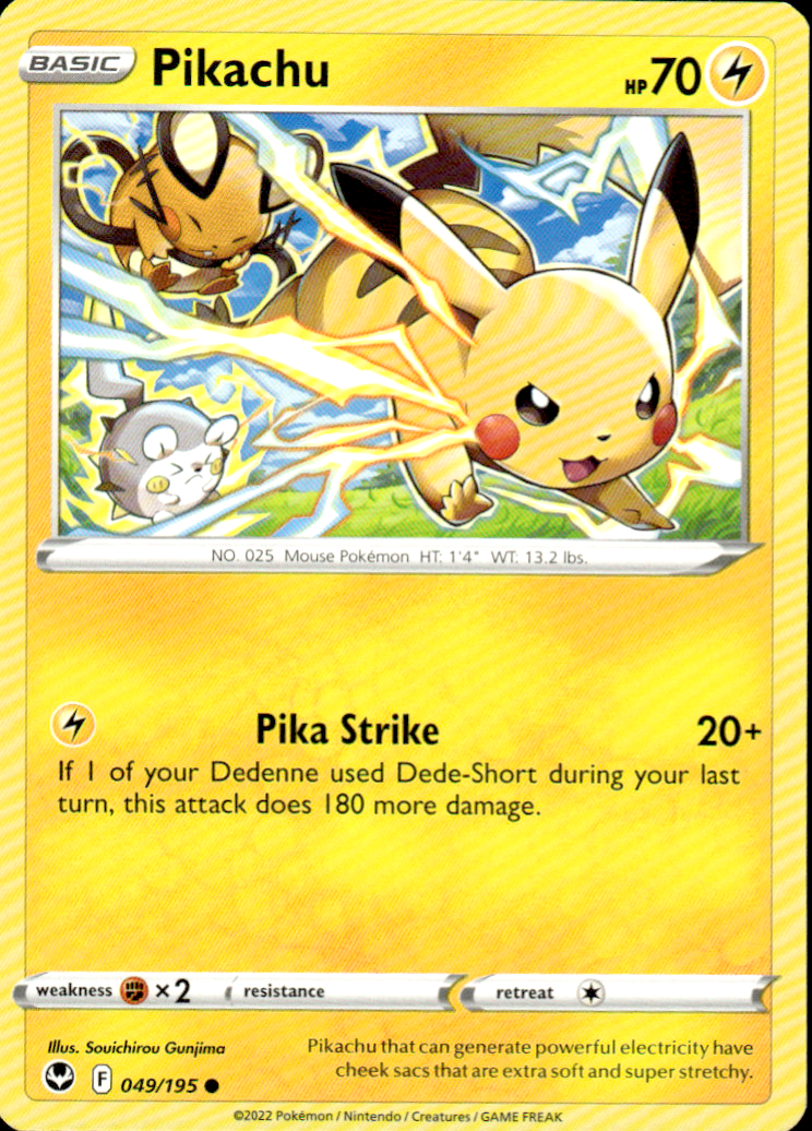 Pikachu Silver Tempest 049/195 Common Pokémon — English Near Mint