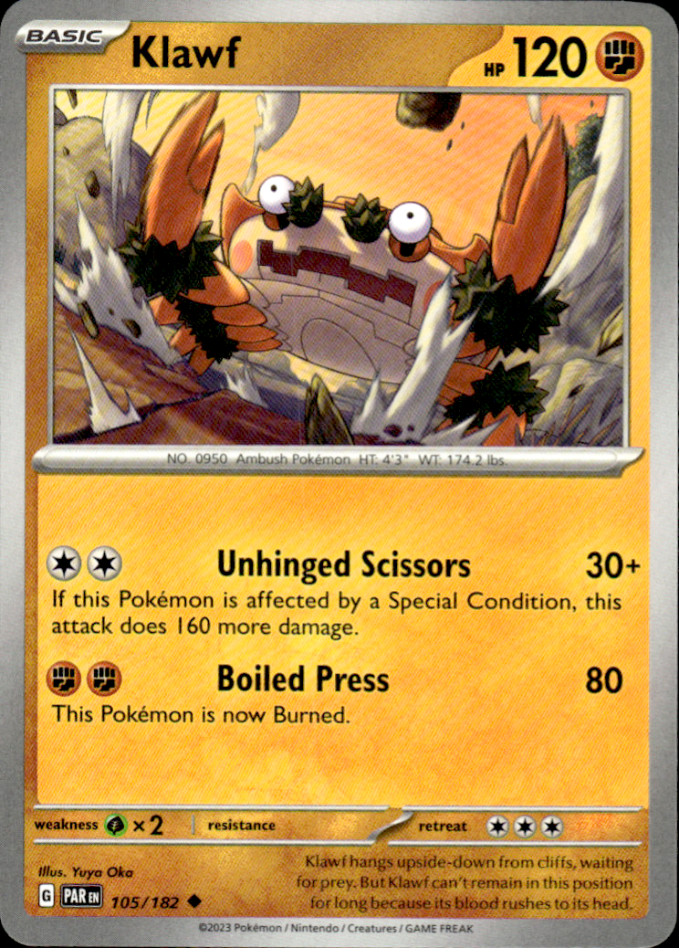 Klawf Paradox Rift 105/182 Uncommon Pokémon — English Near Mint