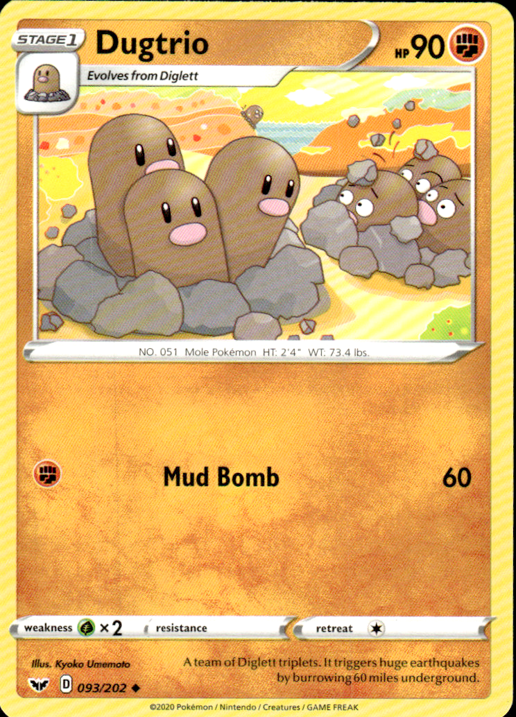Dugtrio Sword & Shield Base Set 093/202 Uncommon Pokémon — English
