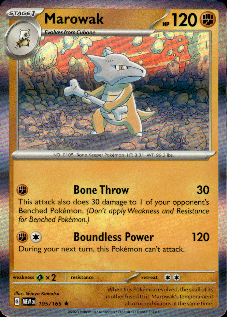 Marowak Scarlet & Violet 151 105/165 Rare Holo Pokémon — English Near Mint