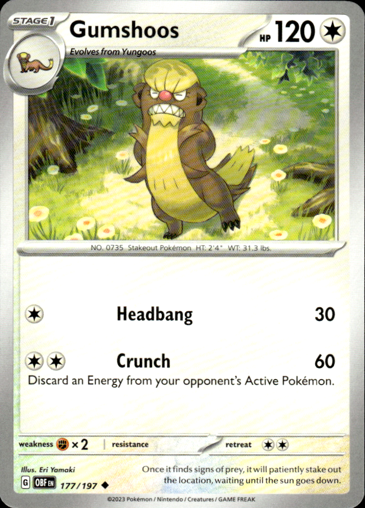 Gumshoos Obsidian Flames 177/197 Uncommon Pokémon — English Near Mint