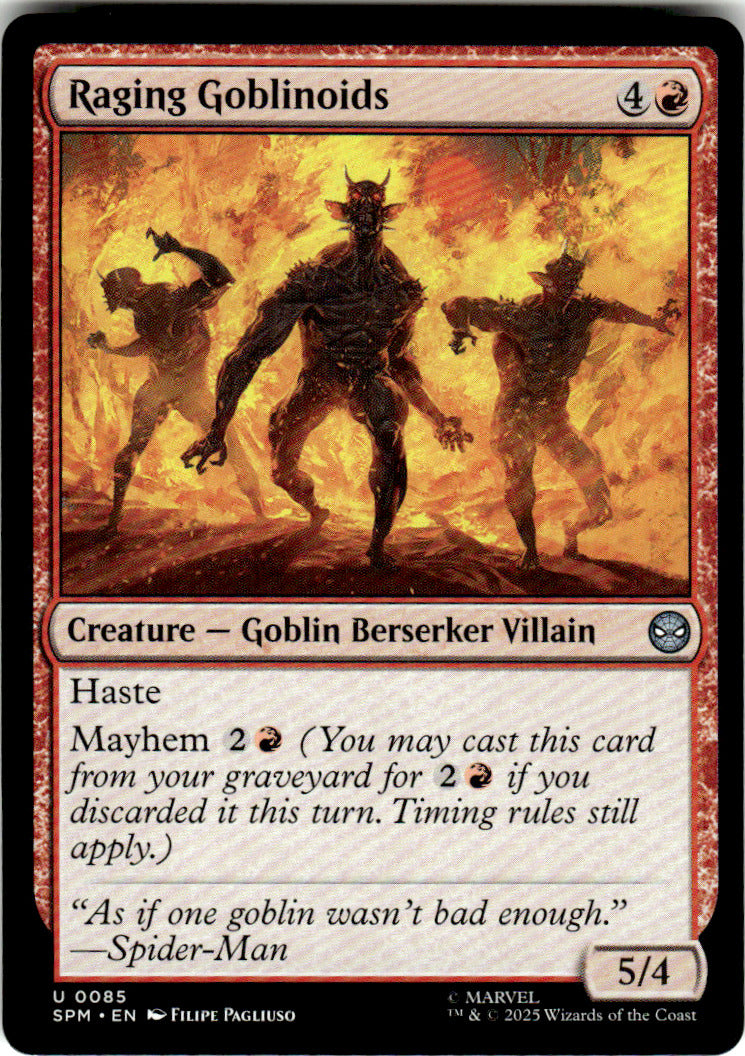 Raging Goblinoids Marvel's Spider-Man 85 U Magic: The Gathering Near Mint