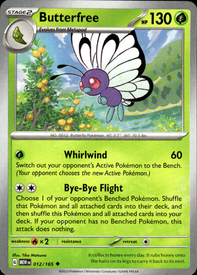Butterfree Scarlet & Violet 151 012/165 Uncommon Pokémon — English Near Mint