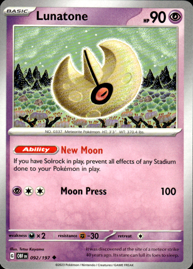 Lunatone Obsidian Flames 092/197 Uncommon Pokémon — English Near Mint