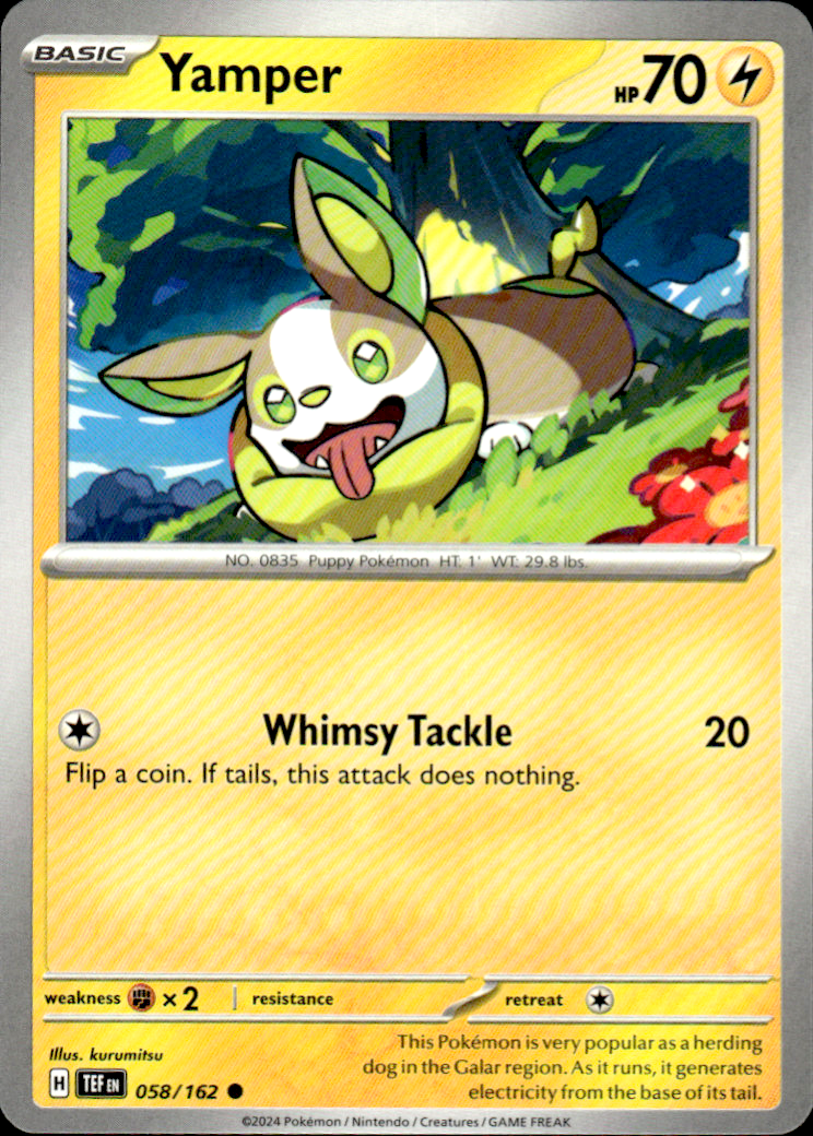 Yamper Temporal Forces 058/162 Common Pokémon — English Near Mint