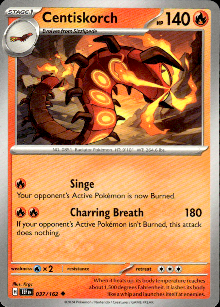 Centiskorch Temporal Forces 037/162 Uncommon Pokémon — English Near Mint