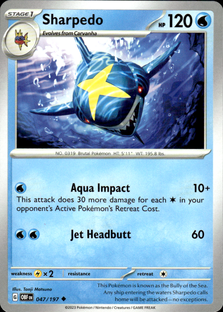 Sharpedo Obsidian Flames 047/197 Uncommon Pokémon — English Near Mint