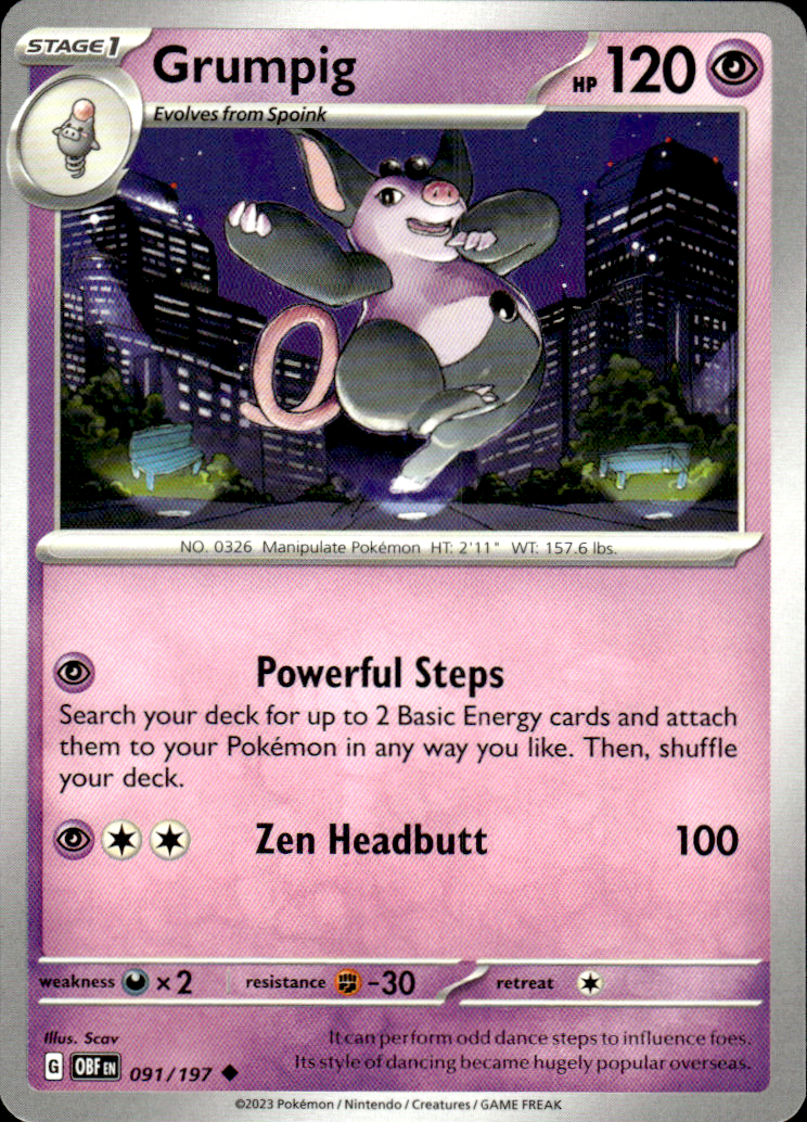 Grumpig Obsidian Flames 091/197 Uncommon Pokémon — English Near Mint