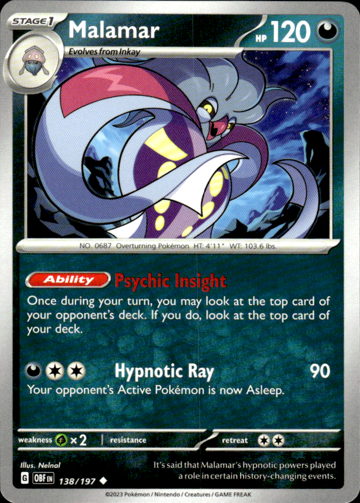 Malamar Obsidian Flames 138/197 Uncommon Pokémon — English Near Mint