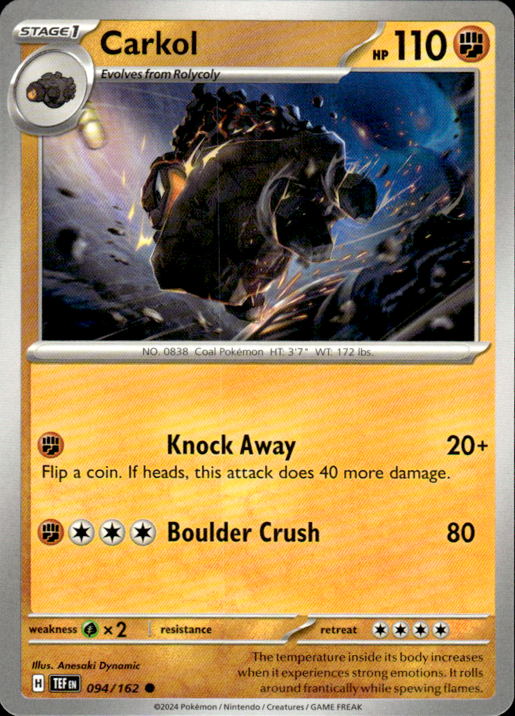 Carkol Temporal Forces 094/162 Common Pokémon — English Near Mint