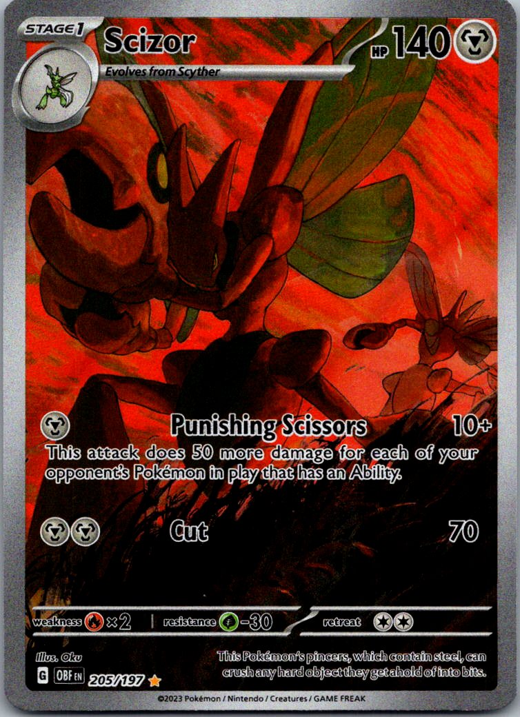 Scizor 205/197 Illustration Rare Obsidian Flames Pokemon Lightly Played
