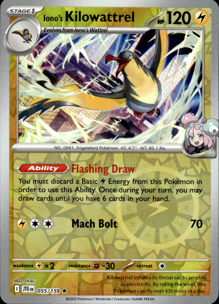Iono's Kilowattrel Journey Together 055/159 Rare Reverse Holo Pokémon — English