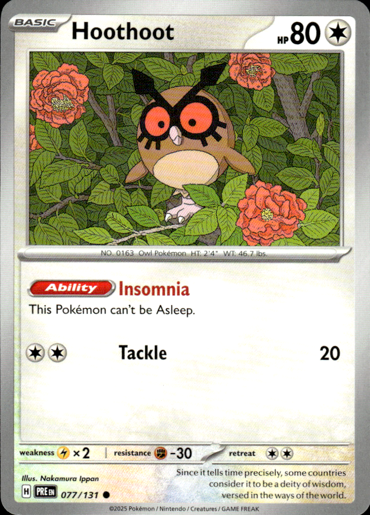 Hoothoot Prismatic Evolutions 077/131 Common Pokémon — English Near Mint