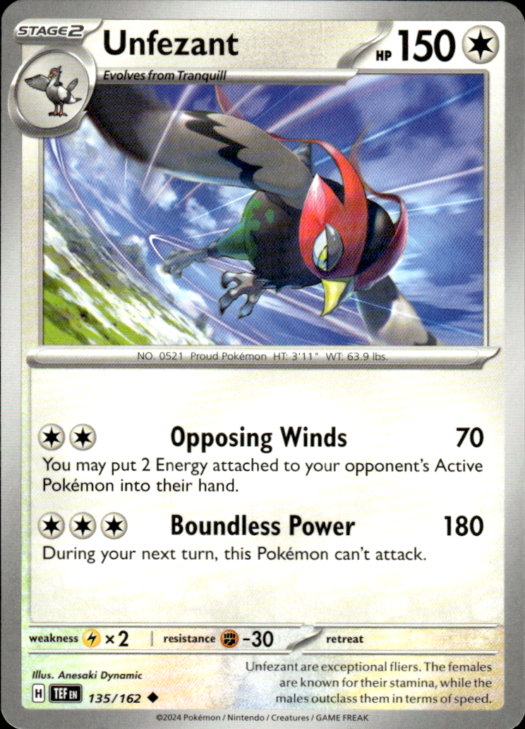 Unfezant Temporal Forces 135/162 Uncommon Pokémon — English Near Mint