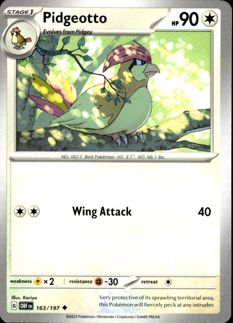 Pidgeotto Obsidian Flames 163/197 Uncommon Pokémon — English Near Mint