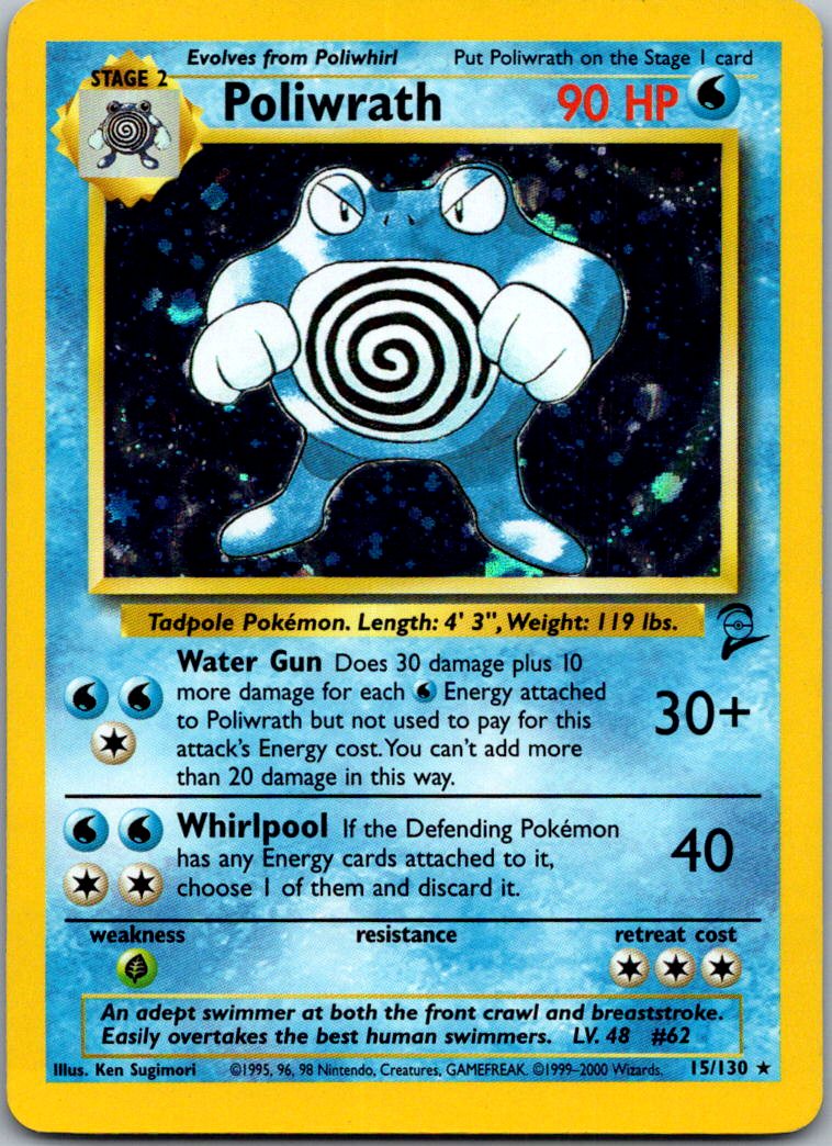 Poliwrath 15/130 Holo Rare Base Set 2 Pokemon Moderately Played