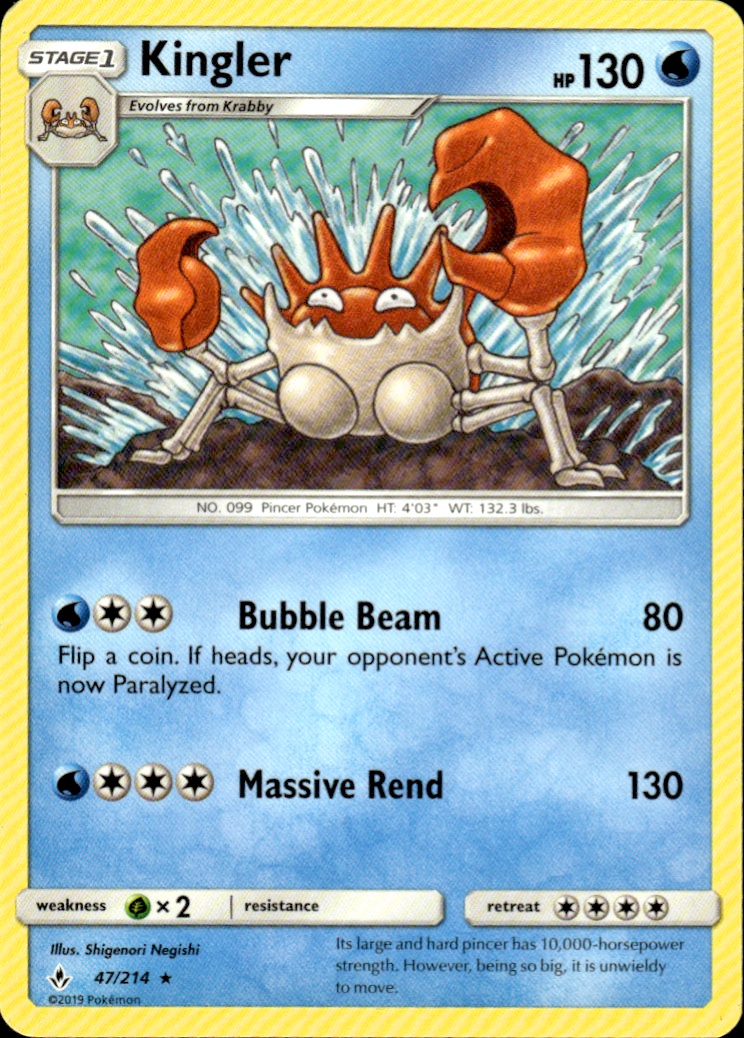 Kingler SM - Unbroken Bonds 47/214 Rare Pokémon — English Near Mint