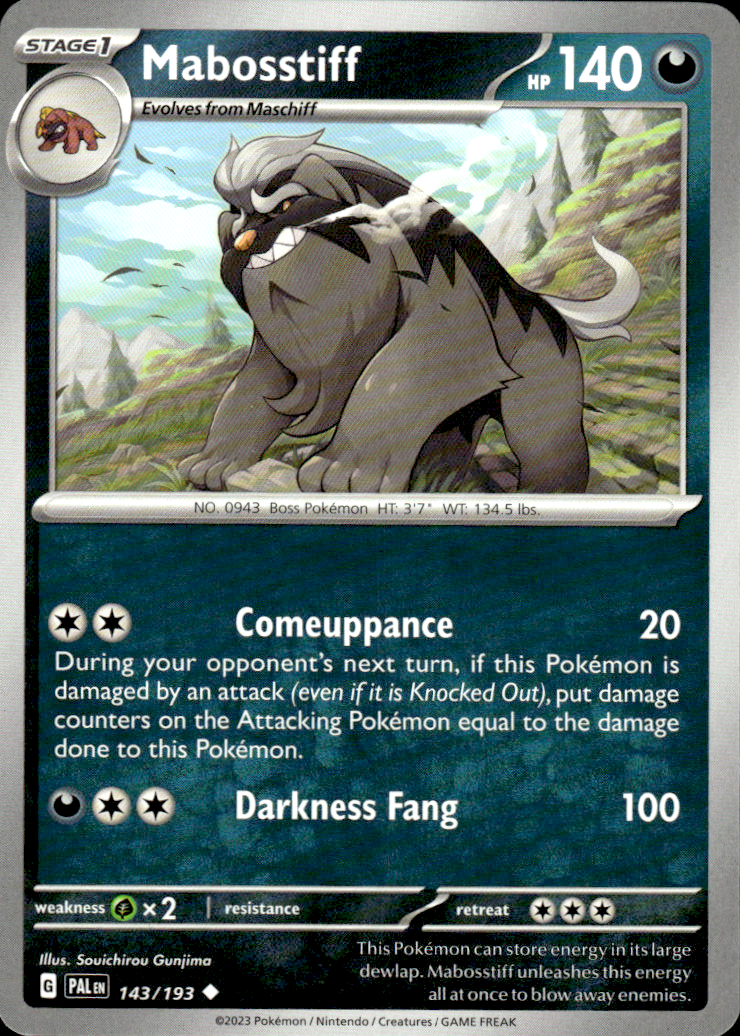 Mabosstiff Paldea Evolved 143/193 Uncommon Pokémon — English Near Mint