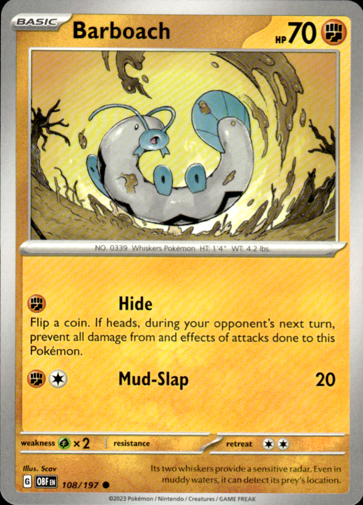 Barboach Obsidian Flames 108/197 Common Pokémon — English Near Mint