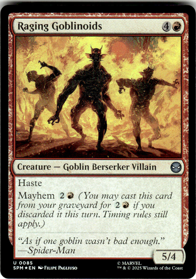 Raging Goblinoids Marvel's Spider-Man 85 U Foil Magic: The Gathering Near Mint