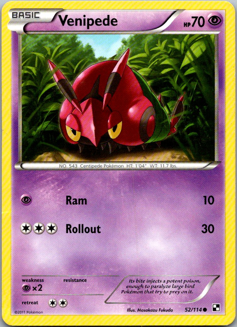 Venipede 52/114 Common Black & White Pokemon Heavily Played