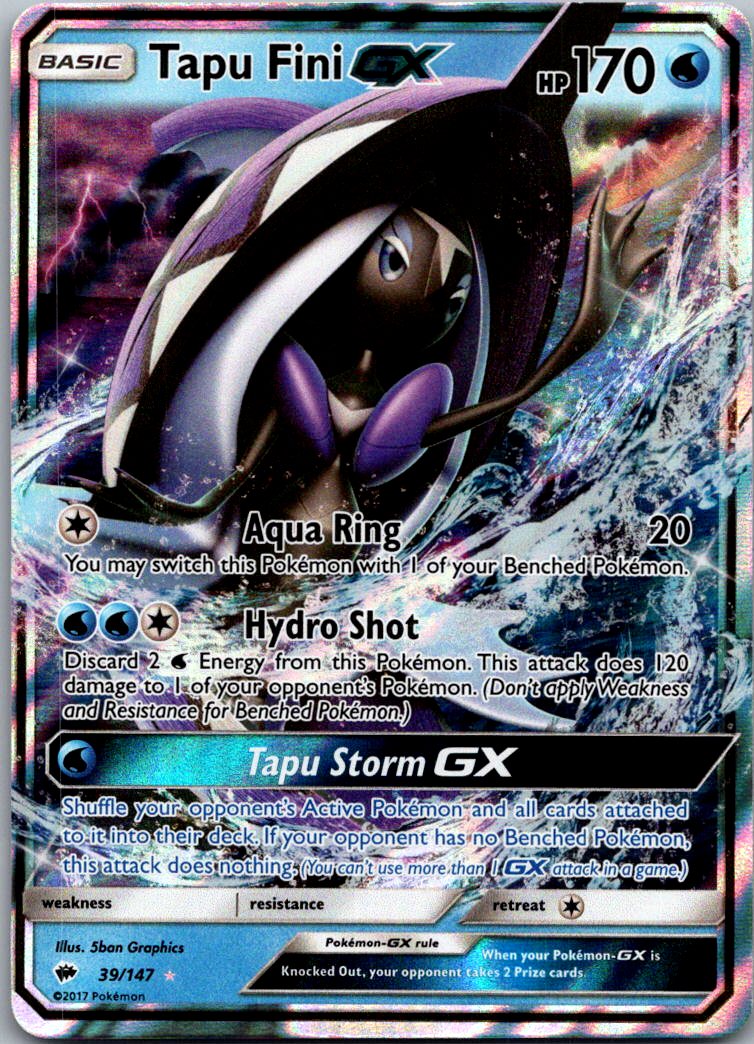 Tapu Fini GX 39/147 Holo GX Rare Burning Shadows Pokemon Lightly Played