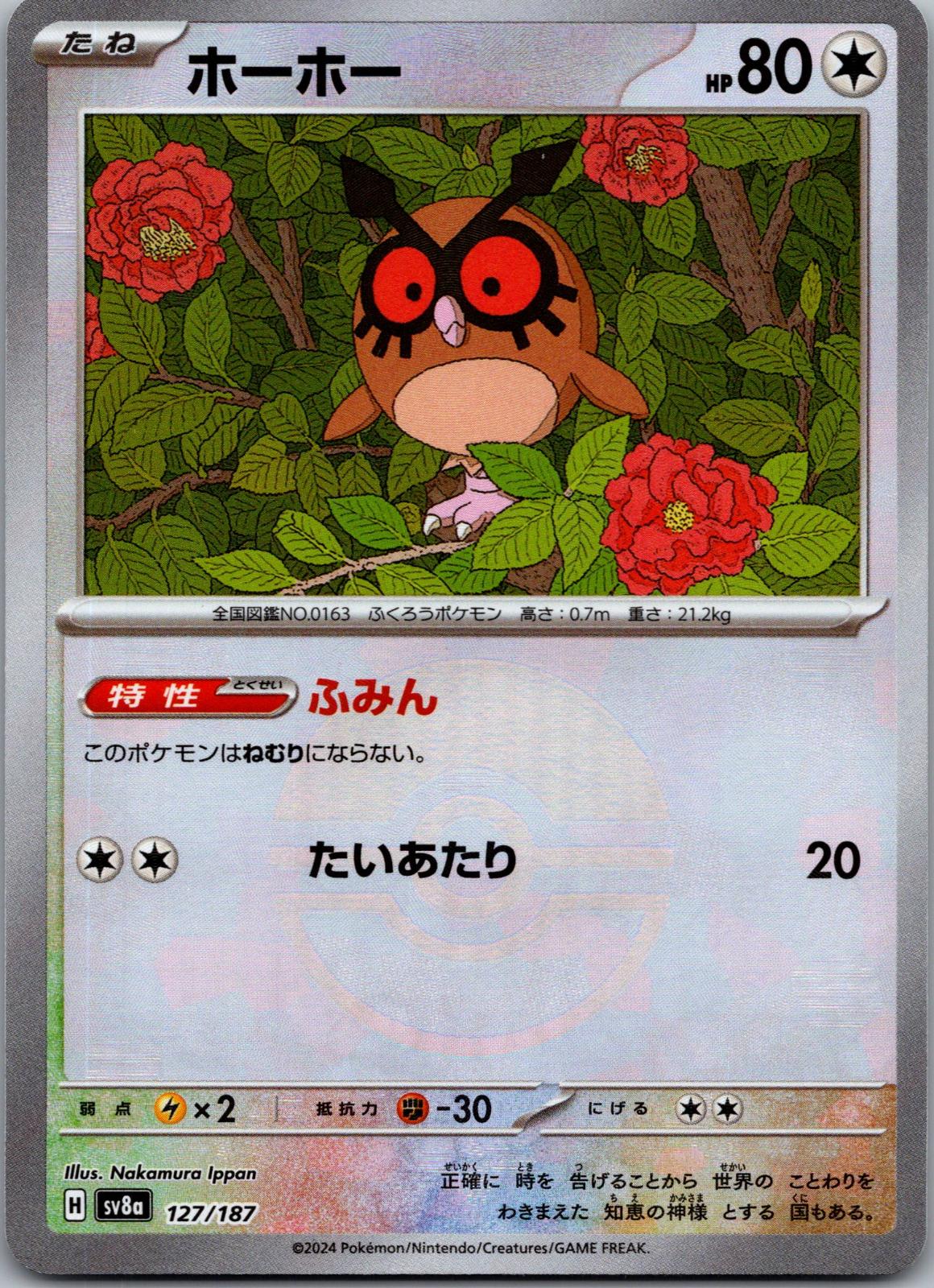 Hoothoot 127/187 (Mirror Foil) Terastal Festival Pokemon Japanese Holo Near Mint