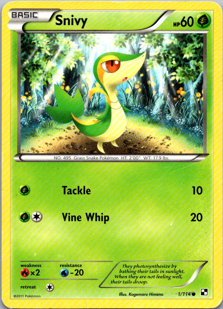 Snivy 1/114 Common Black & White Pokemon Damaged