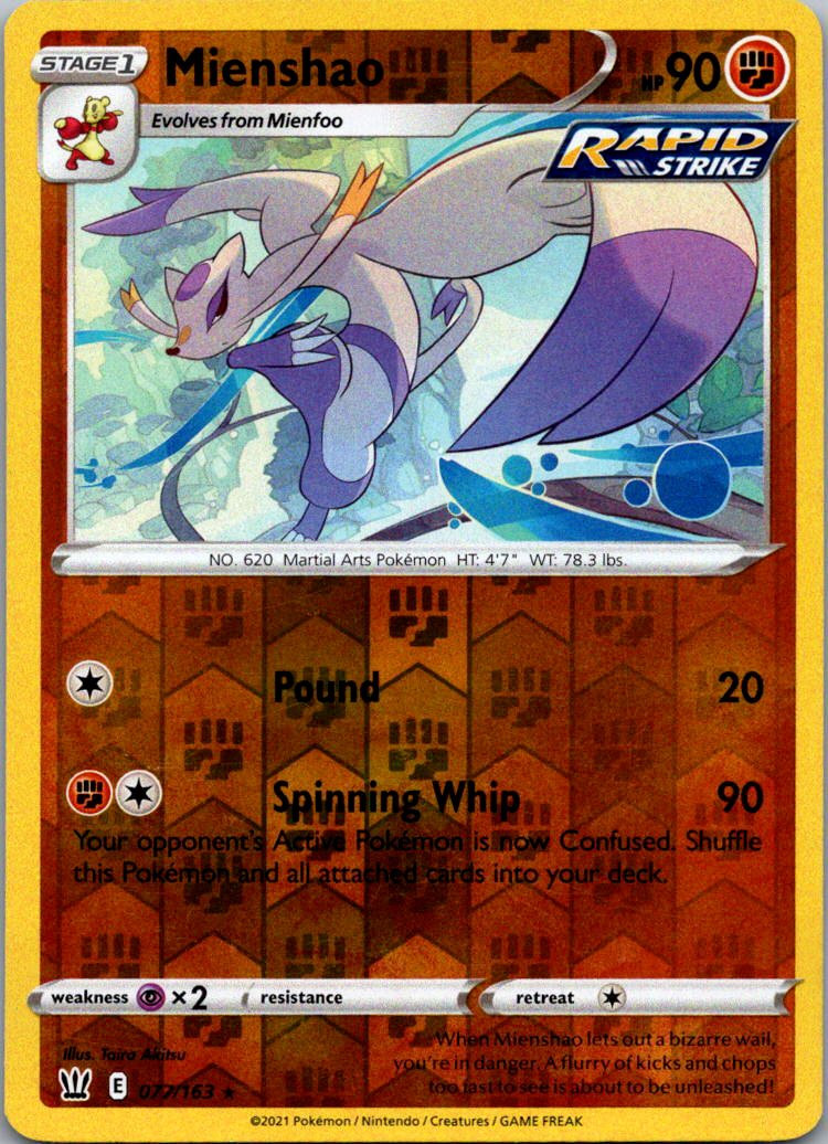 Mienshao 077/163 Rare Battle Styles Pokemon Reverse Holo Near Mint