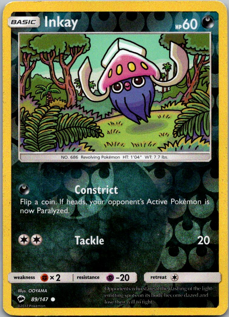 Inkay 89/147 Reverse Holo Common Burning Shadows Pokemon Lightly Played