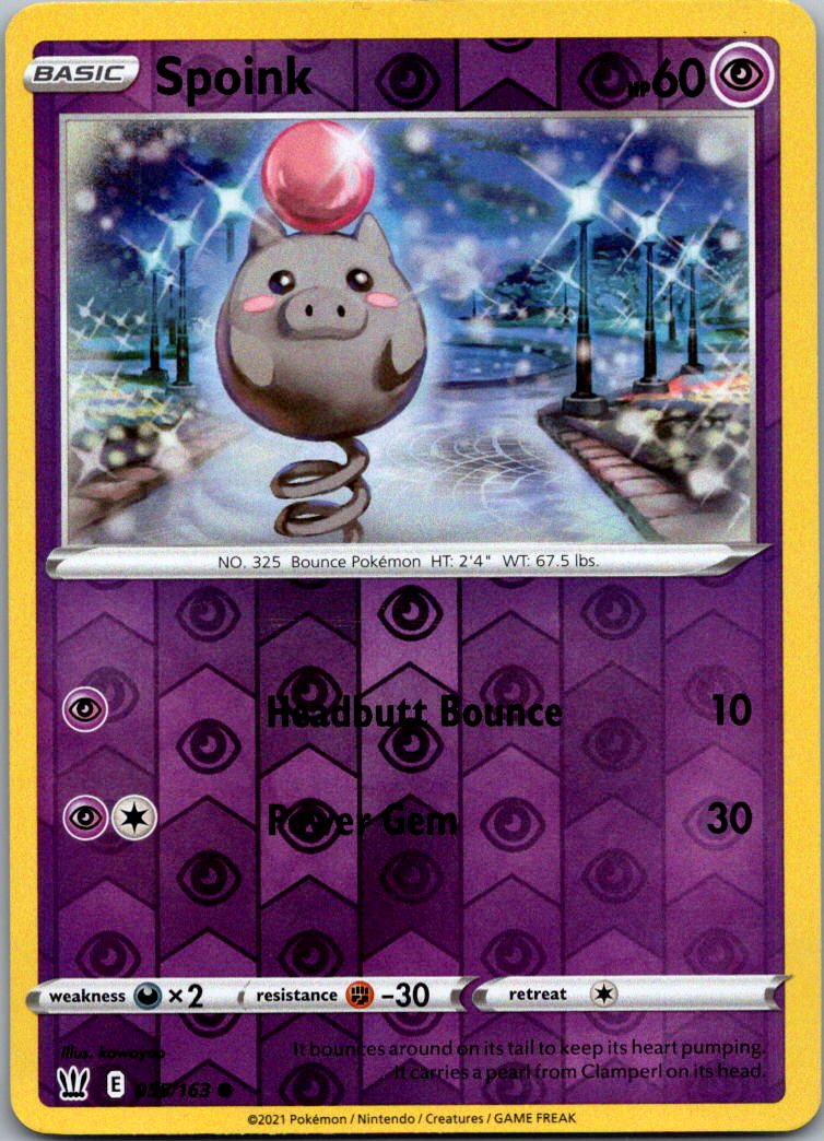 Spoink 055/163 Common Battle Styles Pokemon Reverse Holo Near Mint