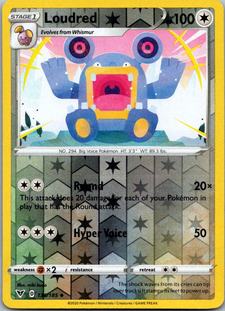 Loudred 136/185 Uncommon Vivid Voltage Pokemon Reverse Holo Near Mint