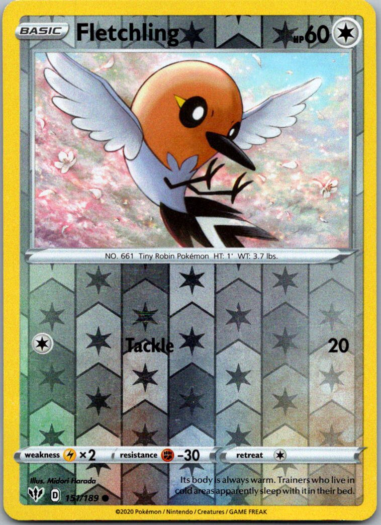 Fletchling 151/189 Common Darkness Ablaze Pokemon Reverse Holo Near Mint