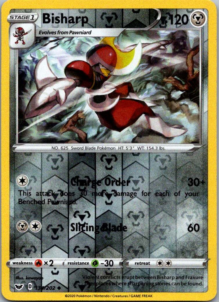 Bisharp 134/202 Uncommon Sword & Shield Pokemon Reverse Holo Near Mint
