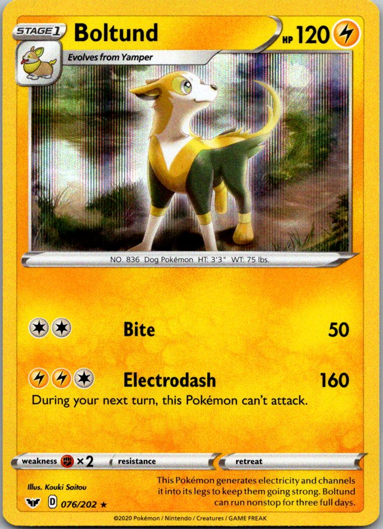 Boltund 076/202 Holo Rare Sword & Shield Pokemon Near Mint
