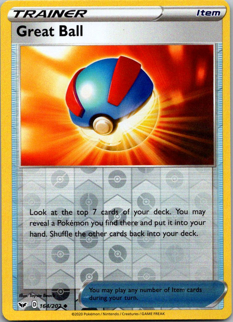 Great Ball 164/202 Uncommon Sword & Shield Pokemon Reverse Holo Near Mint