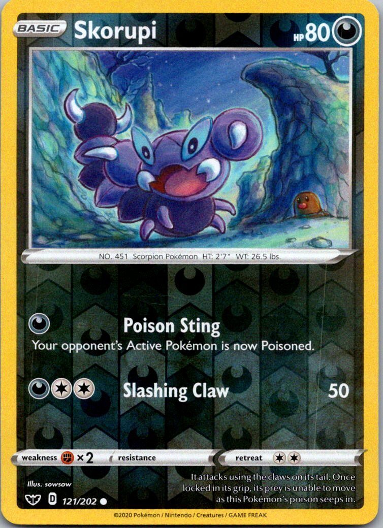 Skorupi 121/202 Common Sword & Shield Pokemon Reverse Holo Near Mint